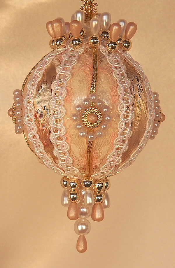 Peach and Cream, Gold and pearls on this Victorian Ornament
